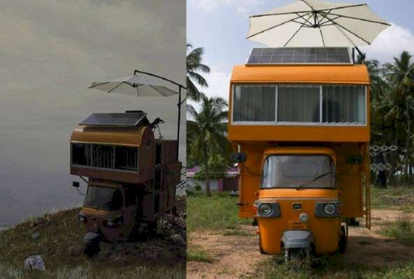 Modern House in Auto  Invention of Namakkal Arunprabhu - ஆட்டோவில் வீடு செய்து அசத்தும் நாமக்கல் இளைஞர்
